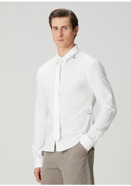 Beyaz Aksesuar Detaylı Organik Pamuk Gömlek modelleri