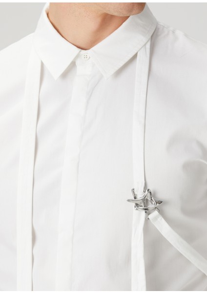 Beyaz Aksesuar Detaylı Organik Pamuk Gömlek indirimleri