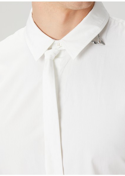 Beyaz Aksesuar Detaylı Organik Pamuk Gömlek