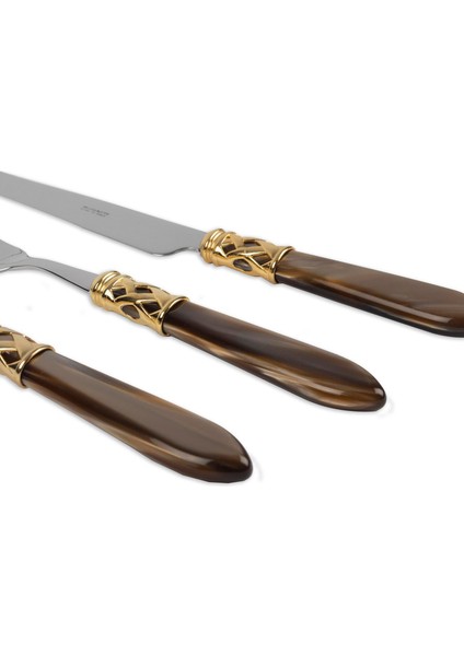 Aladdin Oniks Kahverengi Gold Paslanmaz Çelik 75 Parça Çatal Kaşık Bıçak Seti modelleri