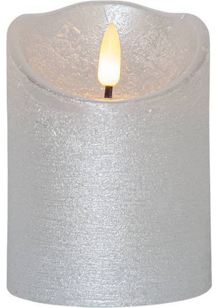 411502 Flamme Rustic Gümüş LED Mum 10 cm