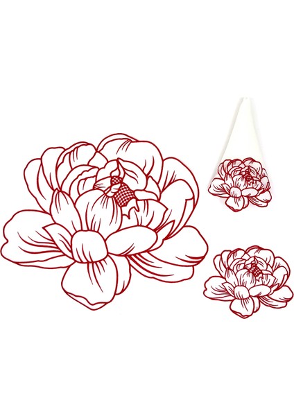 Şakayık Kırmızı Keten Peçete Amerikan Servis ve Bardak Altlığı 3'lü Set