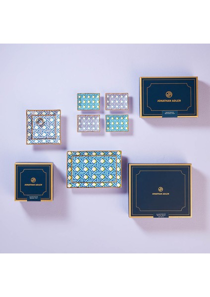 Basketweave 4lü Mavi Tepsi Seti modelleri