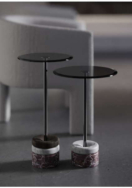 Polo Cam Tablalı Vişne Leylak Mermer Ayaklı 2'li Yan Sehpa Seti fiyatları