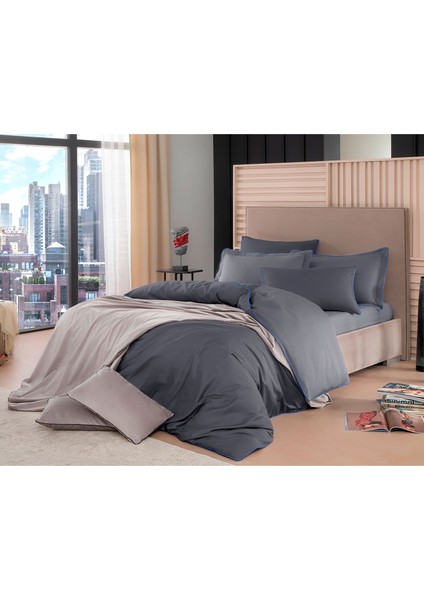 Mavi Biyeli Antrasit Gri Pamuk Saten Çift Kişilik Nevresim Takımı fiyatları