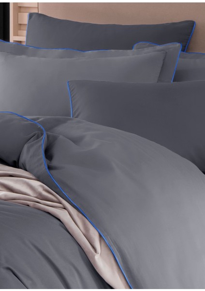 Mavi Biyeli Antrasit Gri Pamuk Saten Çift Kişilik Nevresim Takımı modelleri