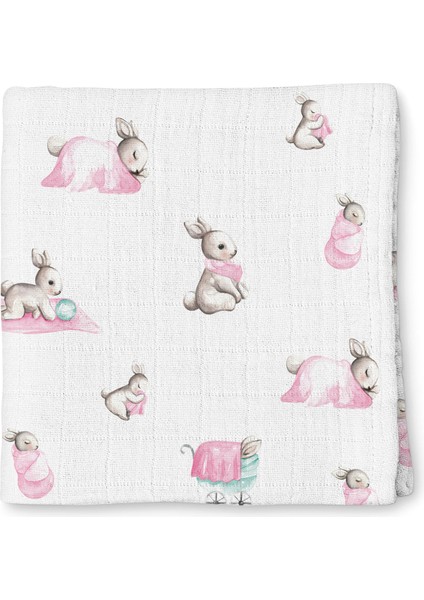 %100 Pamuk Bebe Lapin Pembe Müslin Bebek Örtüsü 70X70 cm
