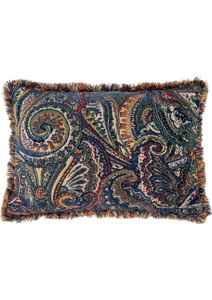 Persia Lacivert Dokuma Kumaş Püsküllü Kırlent 35 x 50 cm