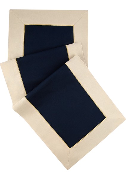 Midnight Shine Koyu Lacivert & Bej Kumaş Üzerine Altın Renk Işlemeli Runner 150X50 cm modelleri