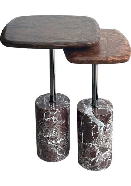 Nest Mermer Ayaklı Kök Kaplama 2'li Yan Sehpa Seti