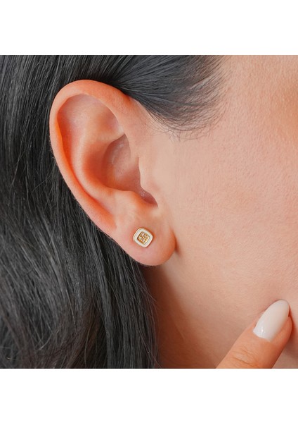 Mineli ve Pırlanta Taşlı Kare 14 Ayar Altın Kadın Küpe fiyatları