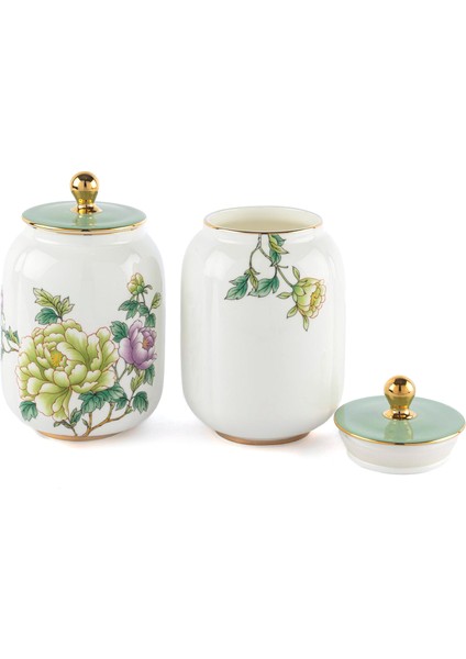 Glory Porselen Kapaklı 2'li Kavanoz Seti