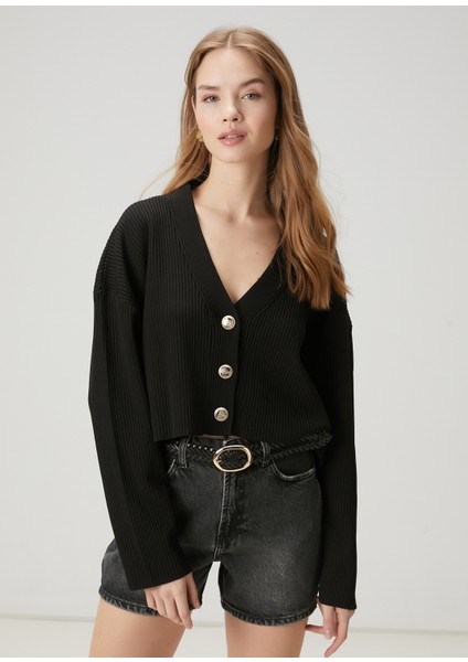 Siyah Crop Hırka