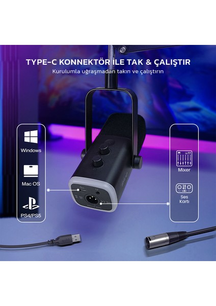 Ampligame AM8T Xlr/usb Rgb Dinamik Mikrofon Seti fırsatları