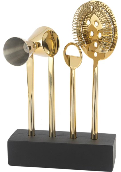 Ahşap Standlı Gold Kokteyl Hazırlama Seti