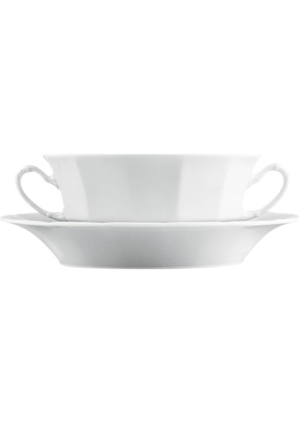 Grecque White Porselen Çorba Kasesi ve Tabağı 12 cm