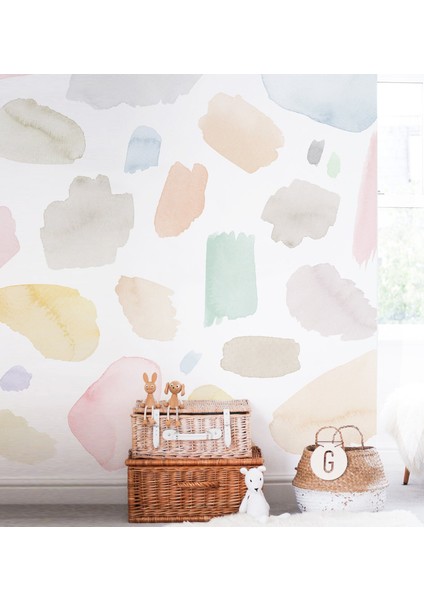 Watercolor Brushes Mural Çocuk Odası Duvar Kağıdı 100 x 100 cm modelleri