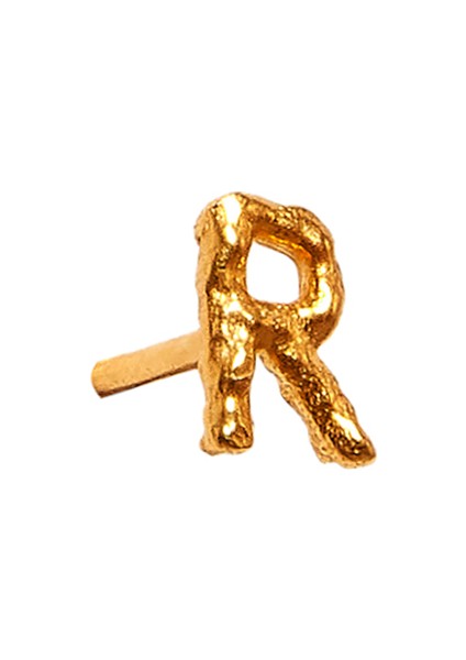 Alphabet Stud Letter Small R Harfi Detaylı 14 Ayar Altın Kadın Küpe
