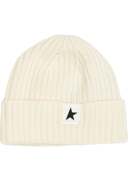 Krem Çizgi Dokulu Kadın Yün Bere