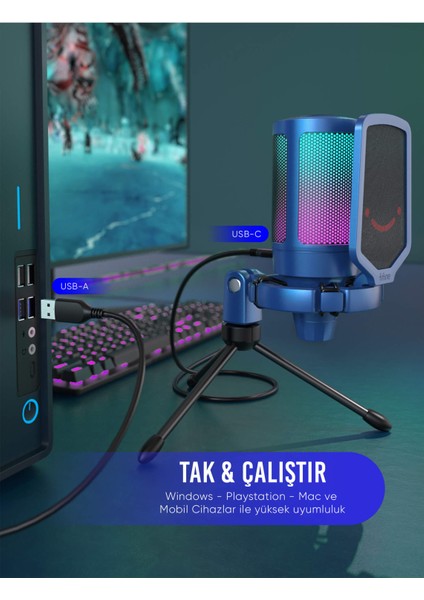 Ampligame A6VB Rgb USB Mavi Mikrofon modelleri