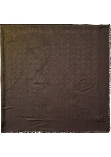 Kahverengi Logo Desenli Ipek Eşarp