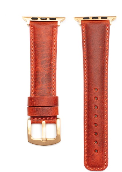 Apple Watch 42/44/45 mm Amber Deri Akıllı Saat Kordon