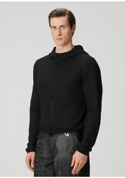 Siyah Kapüşonlu Triko Hırka modelleri