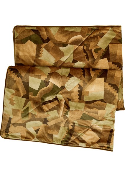 Soyut Geometrik Desenli Kahverengi Kadife Throw Dekoratif Koltuk Örtüsü 140 x 140 cm