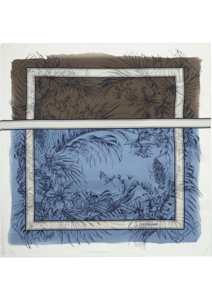 Kahve Mavi Kadın Ipek Fular