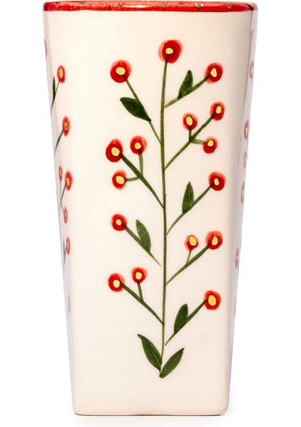 Xmas Cherry Berry Kırmızı Grissini Bardağı Seramik Uzun Kupa