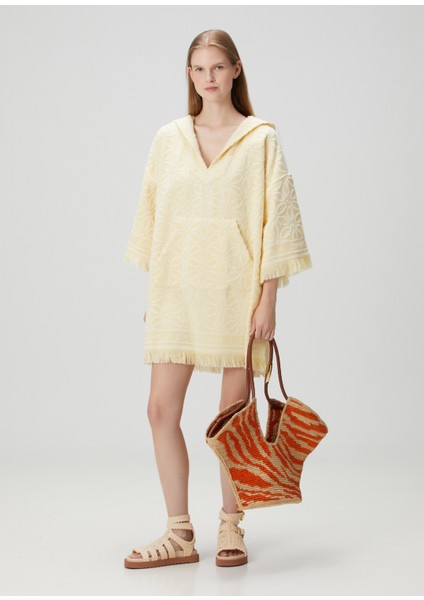 Bej Turuncu Desenli Kadın Rafya Plaj Çantası fiyatları