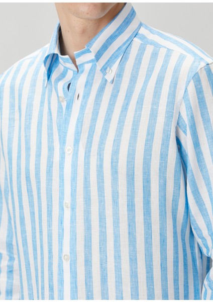 Eros Mavi Beyaz Çizgili Keten Gömlek indirimleri
