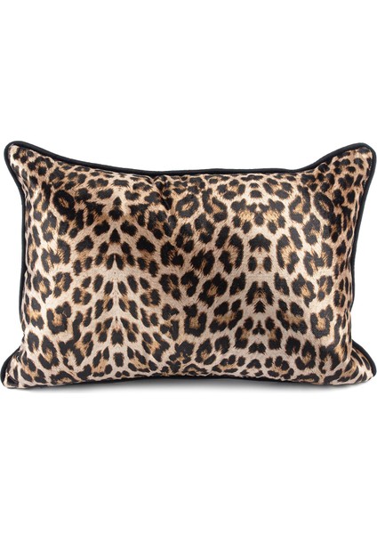 Leopar Desenli Siyah Kadife Kırlent 35X50 cm