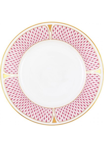 Pembe Geometrik Desenli Porselen Tatlı Tabağı