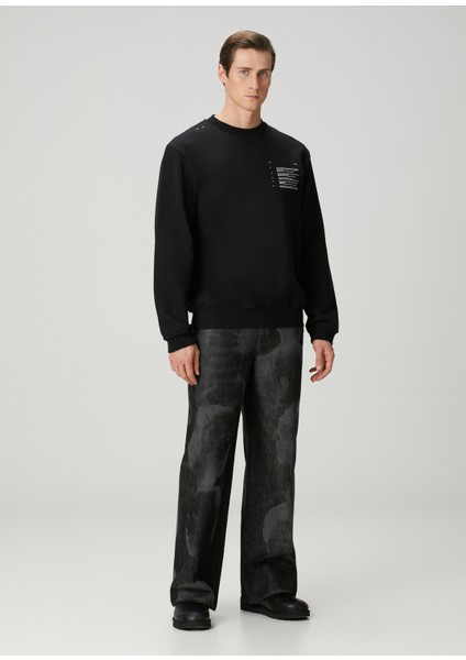 Siyah Kontrast Baskılı Sweatshirt fiyatları