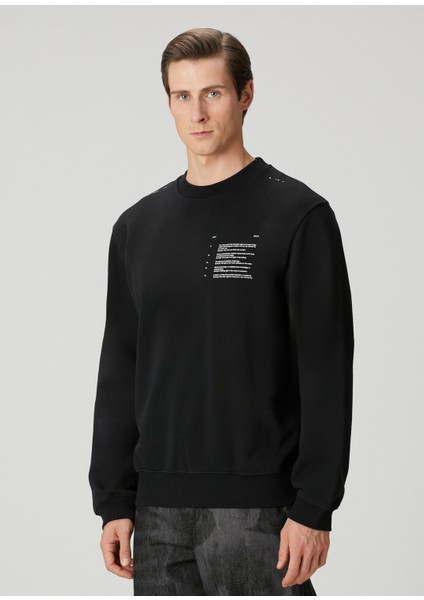 Siyah Kontrast Baskılı Sweatshirt modelleri