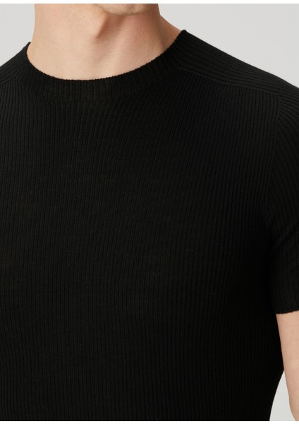 Siyah Kısa Kollu Ribli Yün Triko indirimleri