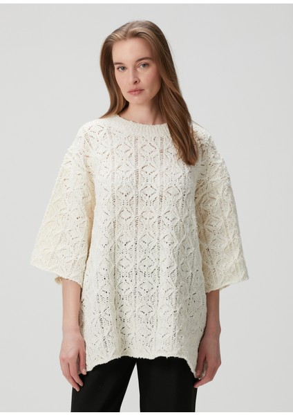 Antila Krem Bukle Dokulu Oversize Triko