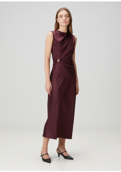 Roan Mürdüm Maksi Ipek Elbise