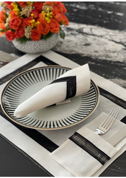 Kolber Detaylı Ekru Keten 4'lü Amerikan Servisi Seti modelleri