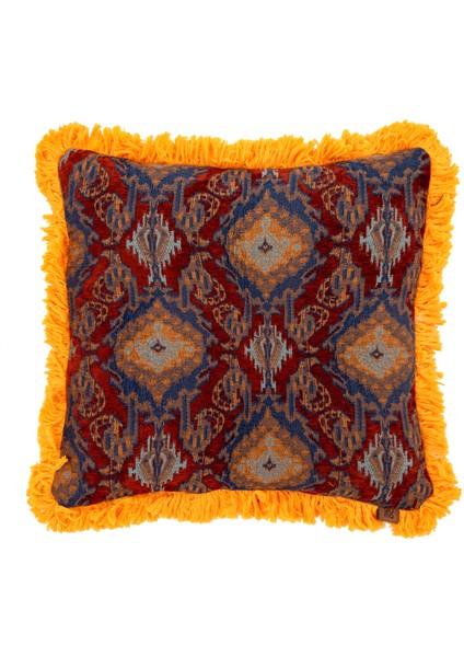 Ornella Ottoman Turuncu Saçaklı Etnik Desenli Kırlent 50 x 50 cm