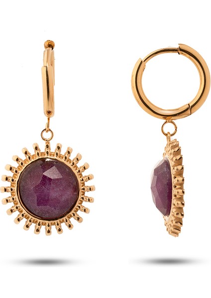 Sun Bordo Doğal Taşlı Çelik Kadın Küpe