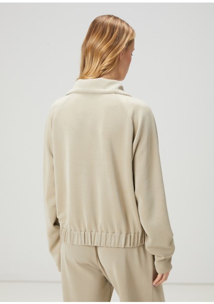 Açık Haki Yakası Fermuarlı Sweatshirt indirimleri