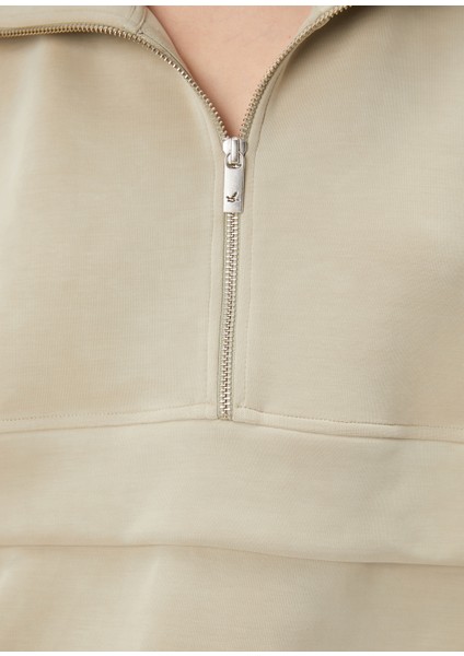 Açık Haki Yakası Fermuarlı Sweatshirt