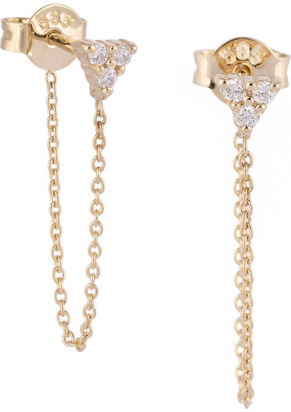 Pırlanta Taşlı Üçgen 14 Ayar Altın Kadın Küpe