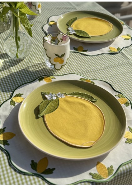 Amalfi Yeşil Desenli Keten 2'li Amerikan Servisi Seti fiyatları