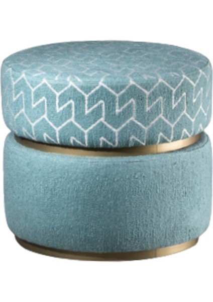 Azzurro Desenli Turkuaz Silindir Ahşap Puf
