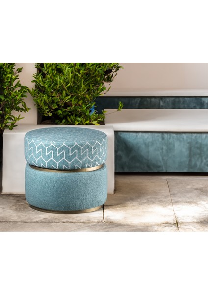Azzurro Desenli Turkuaz Silindir Ahşap Puf fiyatları