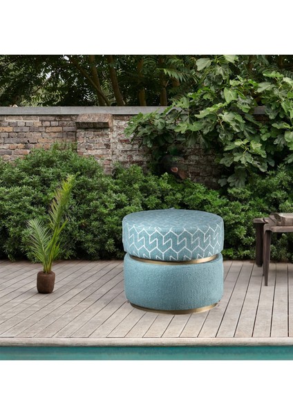 Azzurro Desenli Turkuaz Silindir Ahşap Puf modelleri