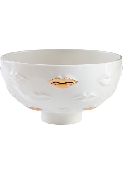 Gilded Gala Lips Beyaz Seramik Dekoratif Kase
